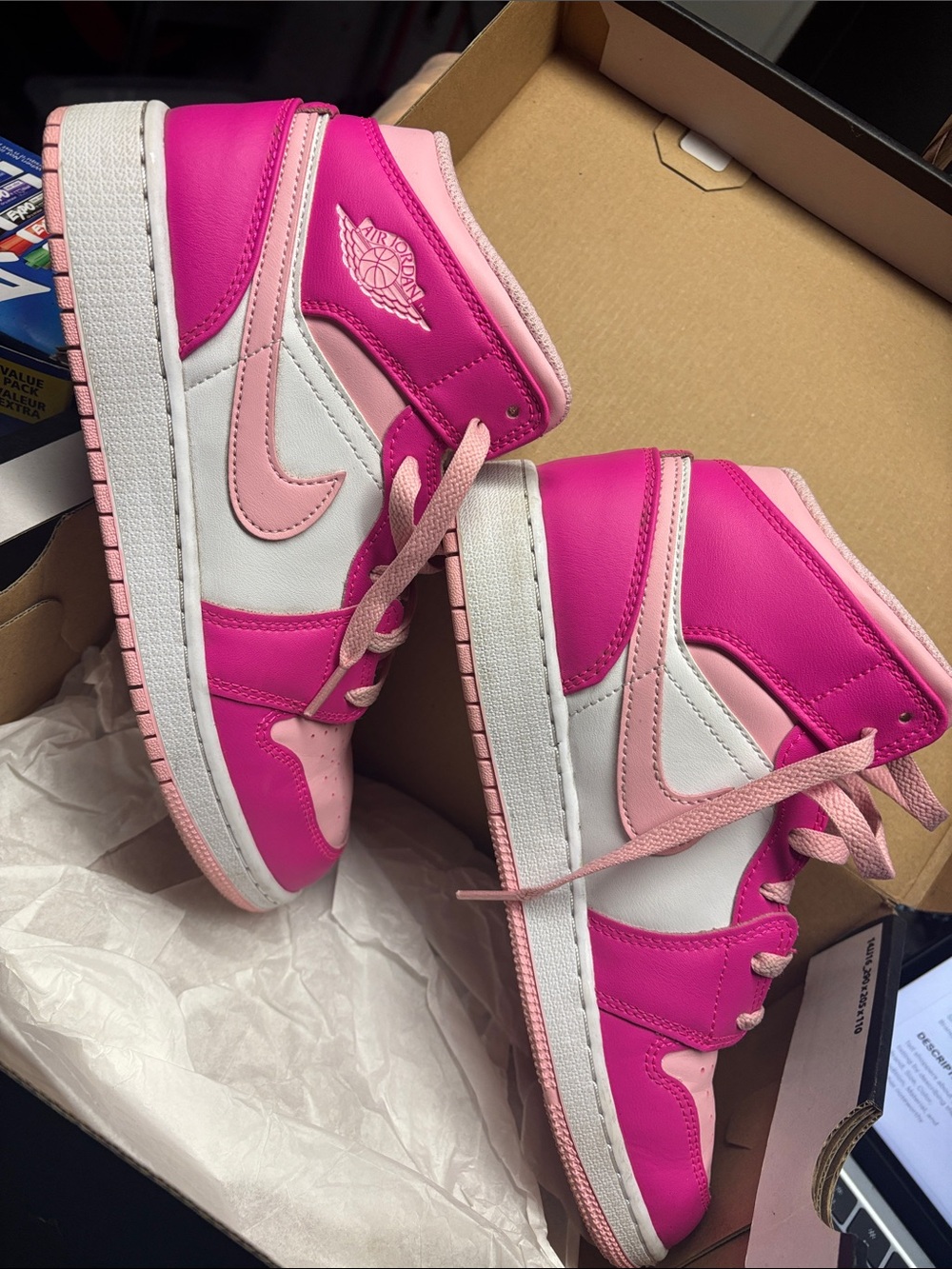Jordan Youth High-Top Sneakers in Hot Pink and Pale Pink